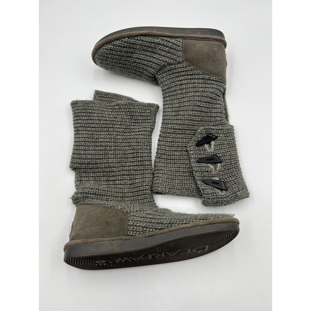 Bearpaw Gray Cable Knit Toggle Winter Boots Womens Size 9 Suede Trim Cozy